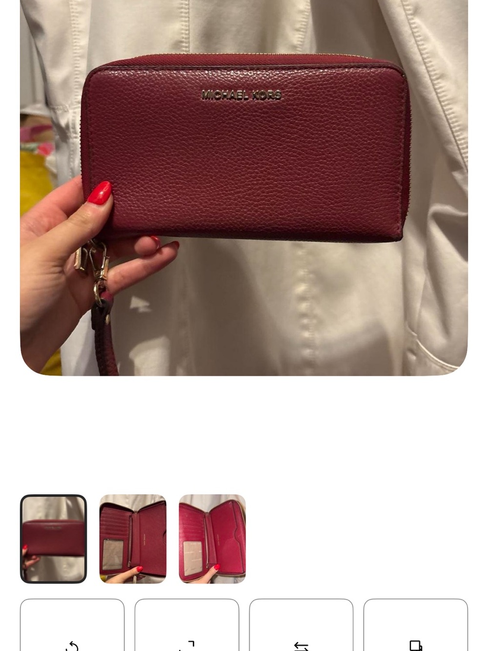 Michael Kors Wine Red Pebbled Leather Zip Wallet Wristlet